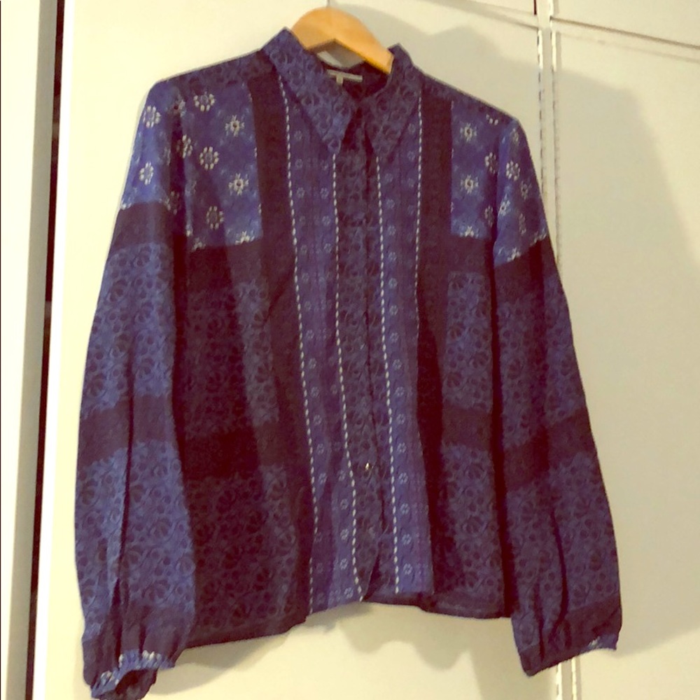 Gerard Darel blue printed collared silk top